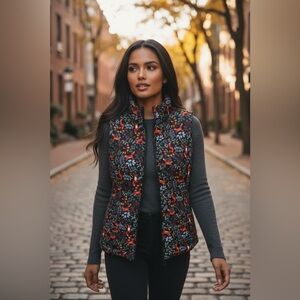 Christopher & Banks Fox Print Quilted Puffer Vest Fall Winter Casual Size Medium